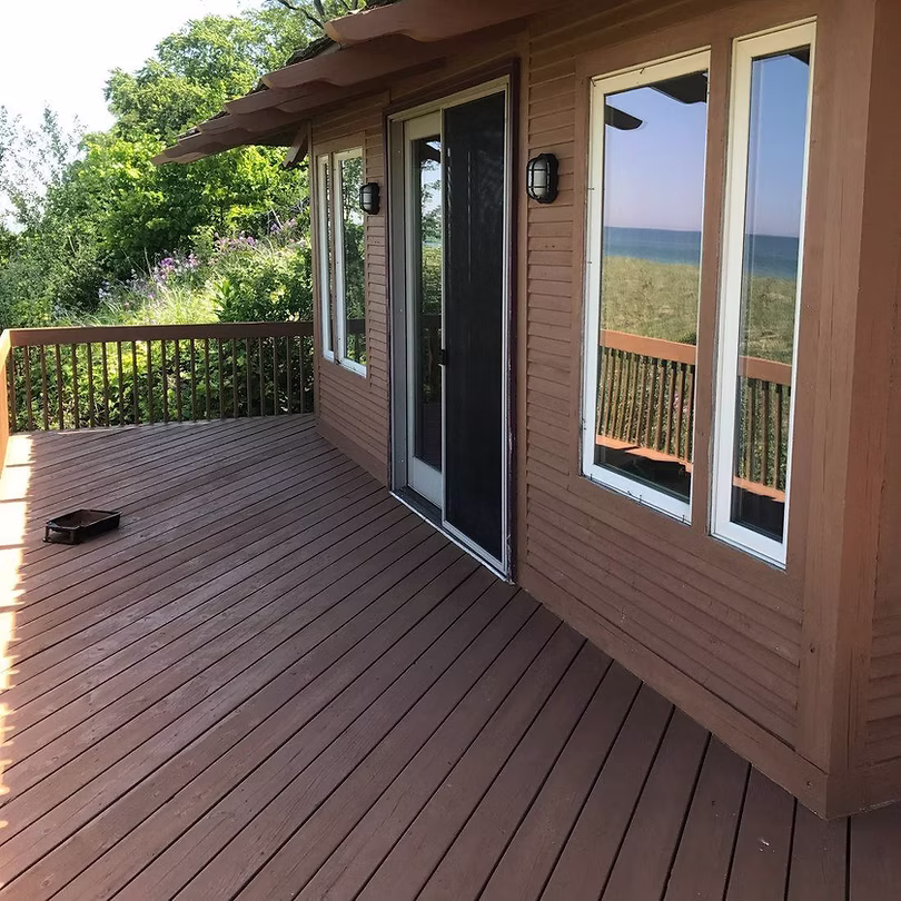 Deck restoration New Buffalo - restored deck with a Lake Michigan view